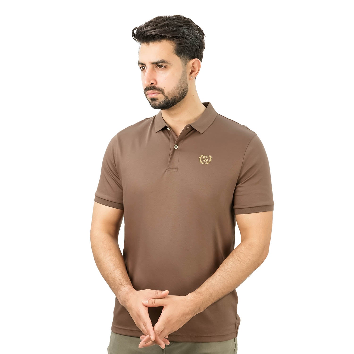 Cotton Interlock Flat Knit Color Short Sleeve Slim Embroidered Solid Polo (Liquid Touch)