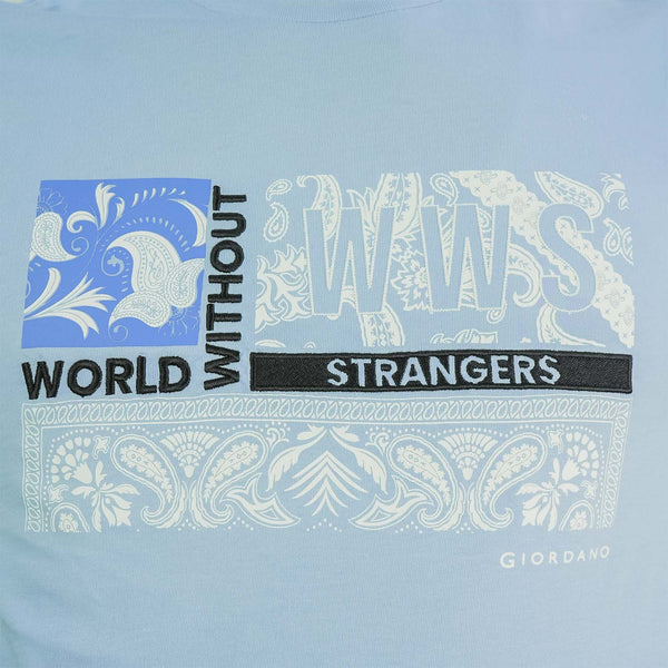 Men's World Without Strangers Print Tee - Slim Fit, Crew Neck, Cotton
