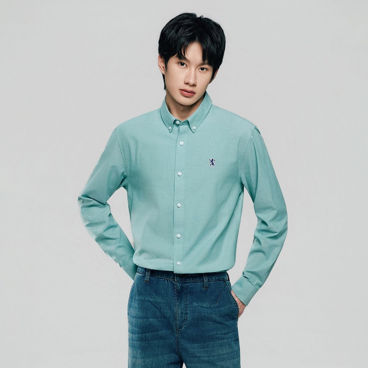 Men's Cotton Slim Oxford Shirt With Embroidery
