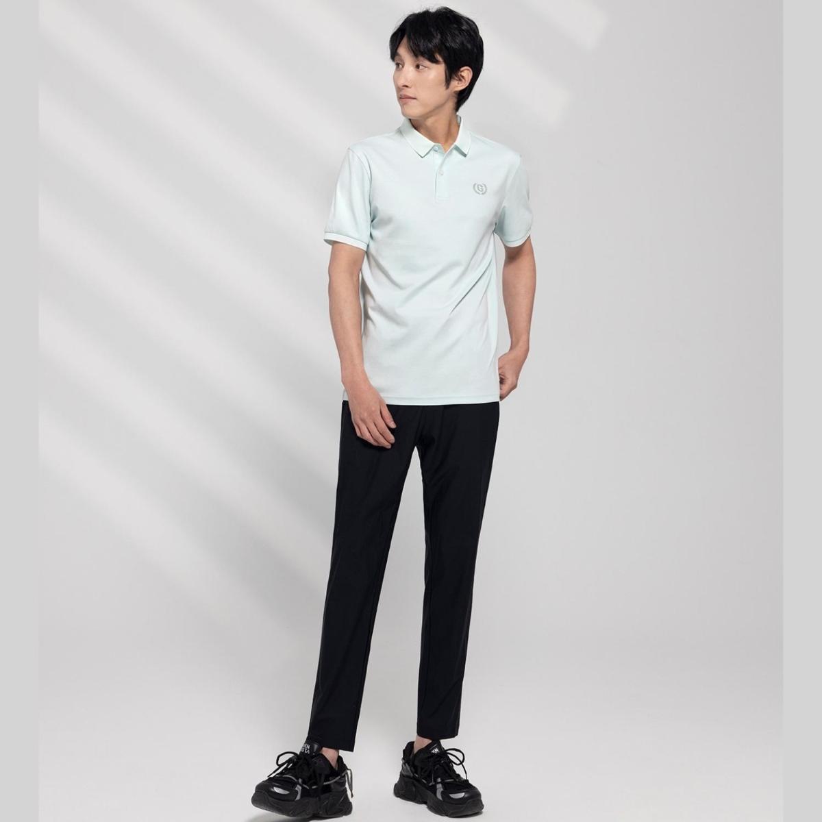 Cotton Interlock Flat Knit Color Short Sleeve Slim Embroidered Solid Polo (Liquid Touch)