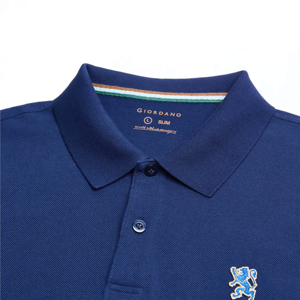 Men's Cotton Slim Performance Polo With Small Lion Embroidery