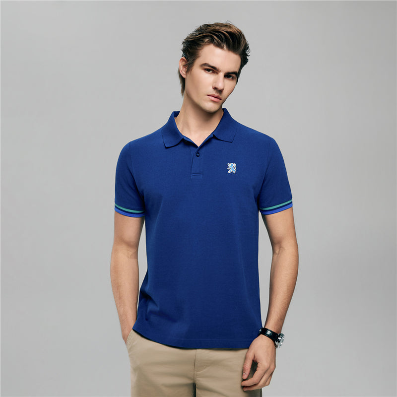 Men's Cotton Slim Performance Polo With Small Lion Embroidery