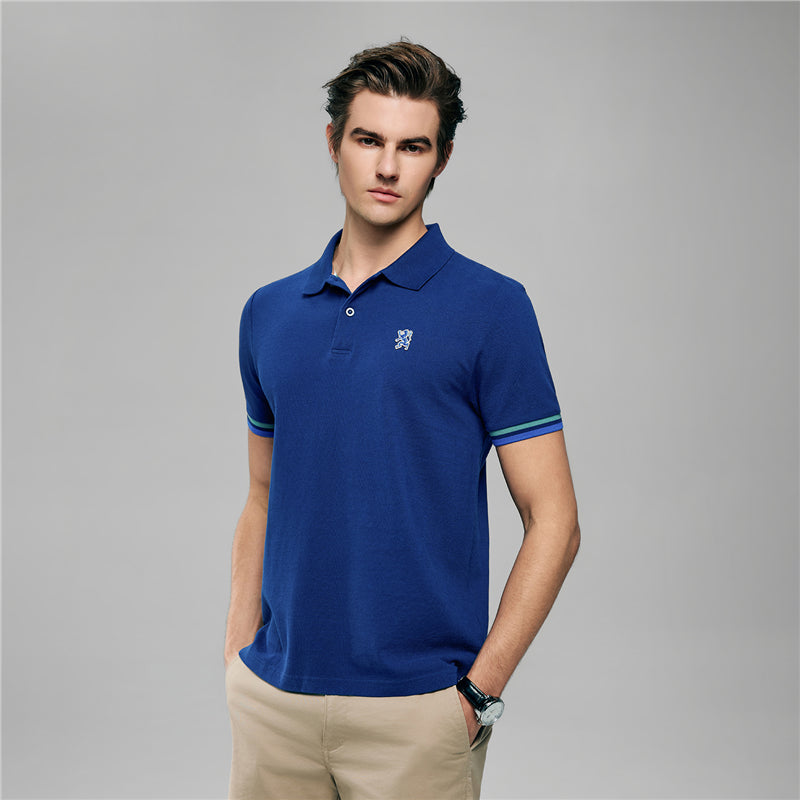 Men's Cotton Slim Performance Polo With Small Lion Embroidery