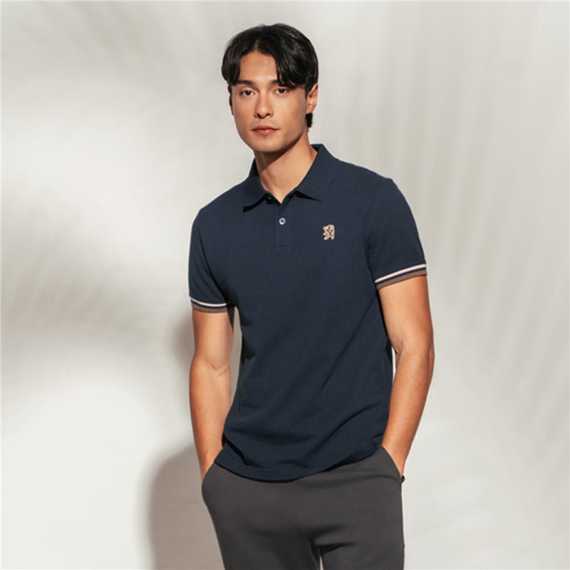 Men's Cotton Slim Performance Polo With Small Lion Embroidery
