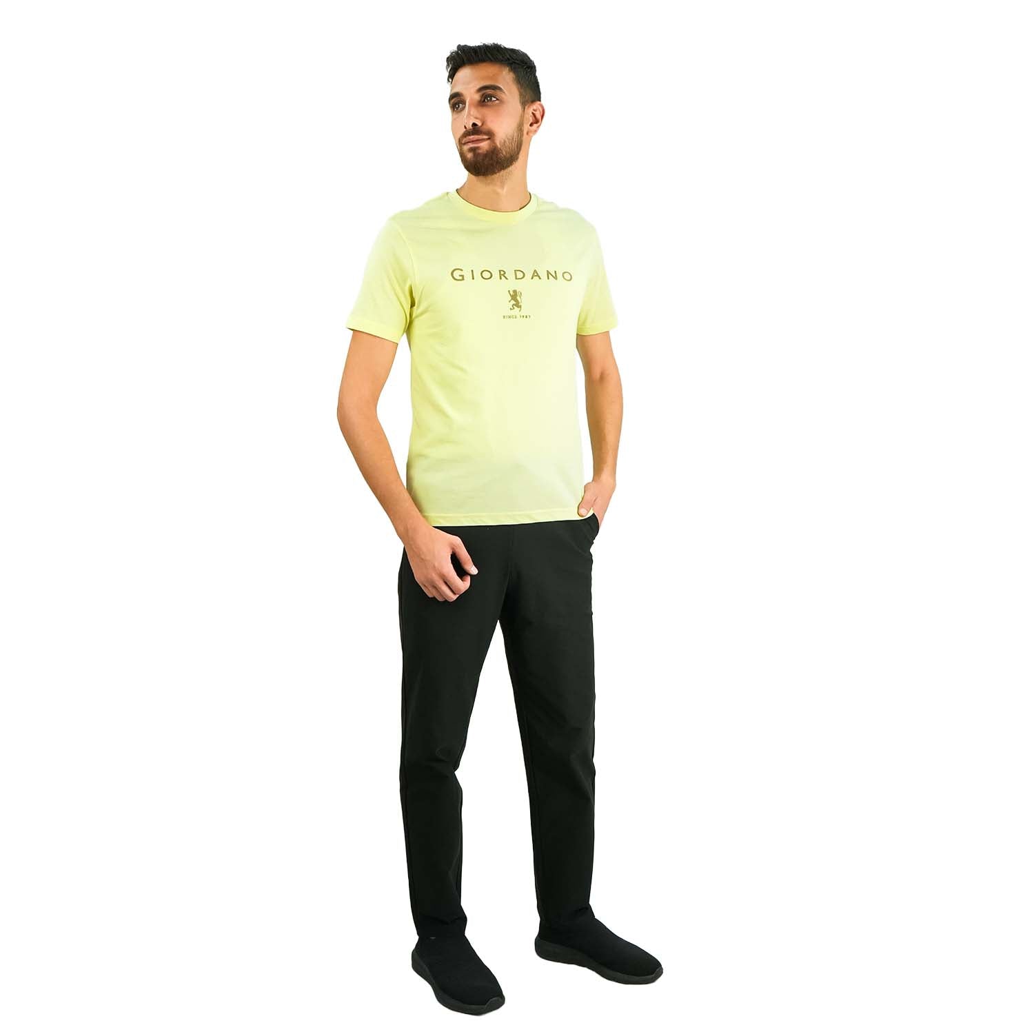 تي شيرت قطني جيرسي بطبعة نحيفة وأكمام قصيرة ورقبة دائرية