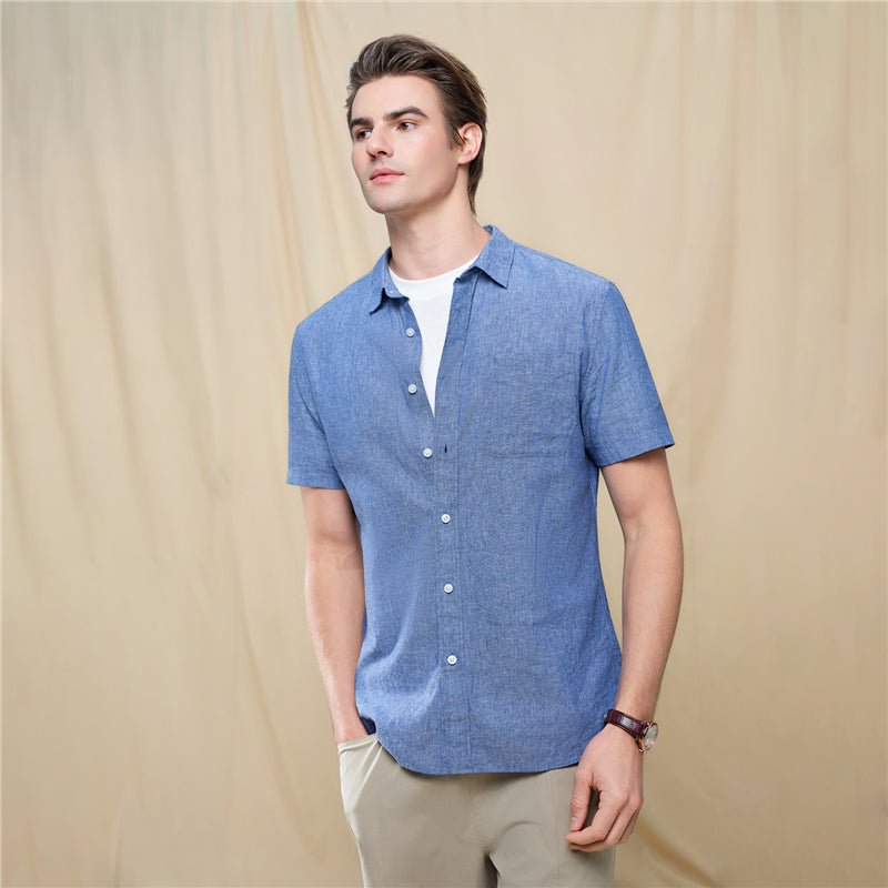 Men's Slim Linen Cotton Short-Sleeve Shirt