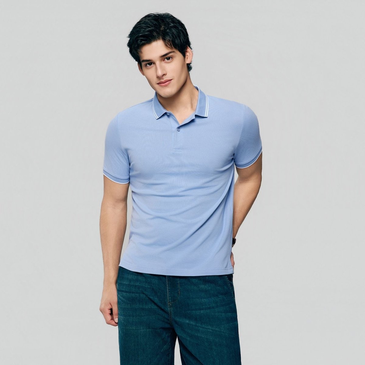 Men's Slim Pique Cotton Lycra Solid Polo with Flat Knit Collar