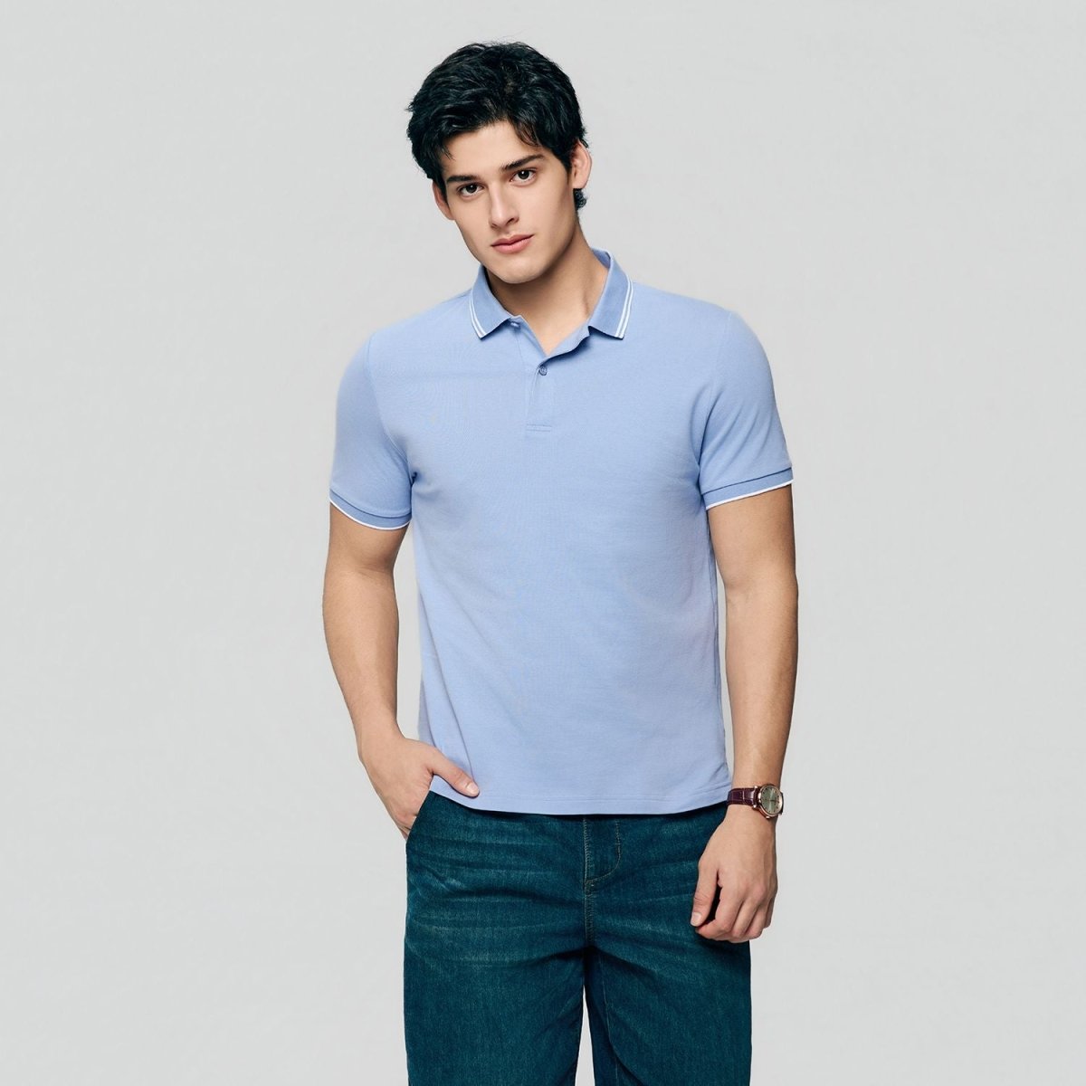Men's Slim Pique Cotton Lycra Solid Polo with Flat Knit Collar