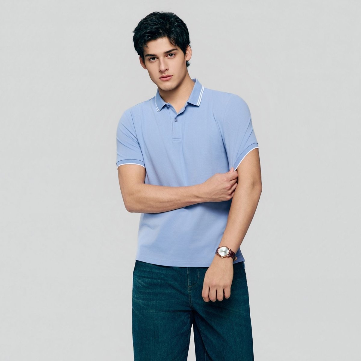 Men's Slim Pique Cotton Lycra Solid Polo with Flat Knit Collar