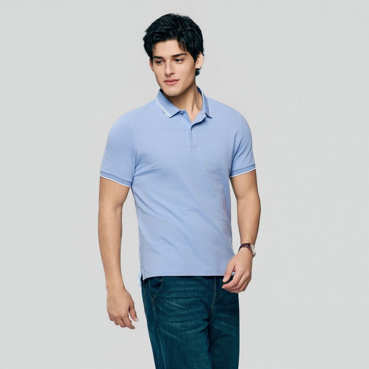 Men's Slim Pique Cotton Lycra Solid Polo with Flat Knit Collar