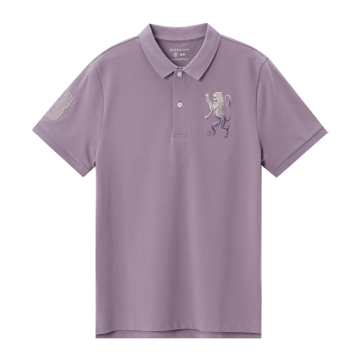 Men's 3D Lion Polo: Slim Fit, Bold Embroidery, Premium Pique