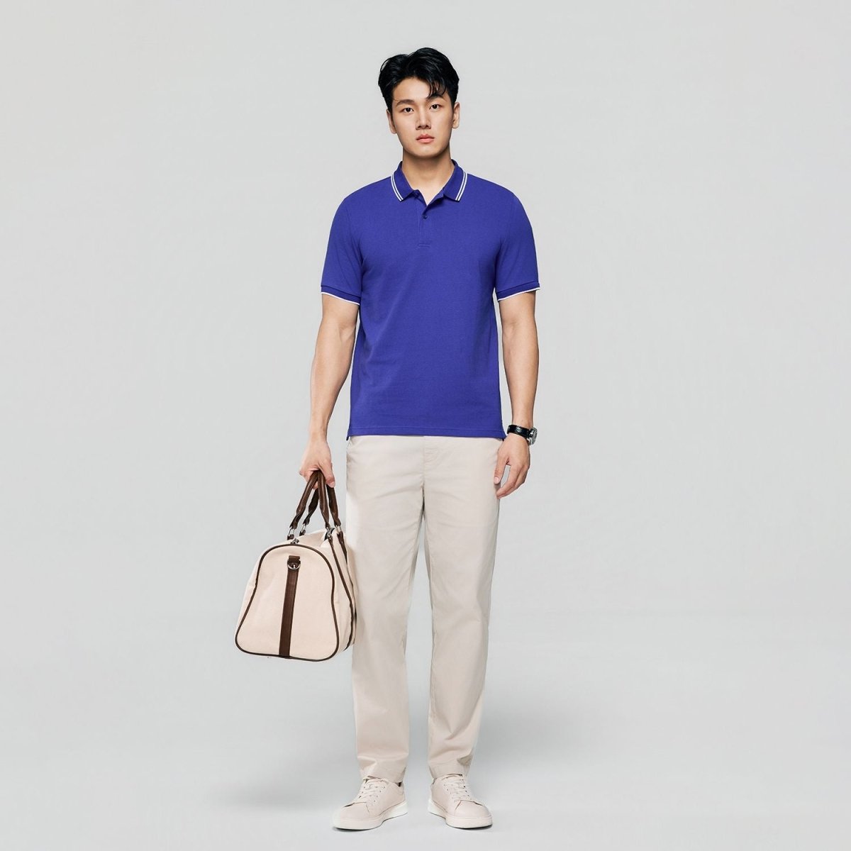Men's Slim Pique Cotton Lycra Solid Polo with Flat Knit Collar