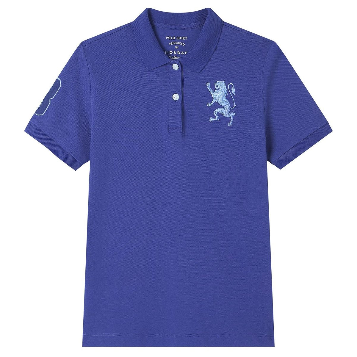 Men's Slim Fit 3D Lion Embroidery Lycra Pique Polo