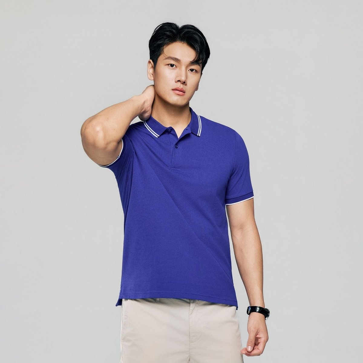 Men's Slim Pique Cotton Lycra Solid Polo with Flat Knit Collar