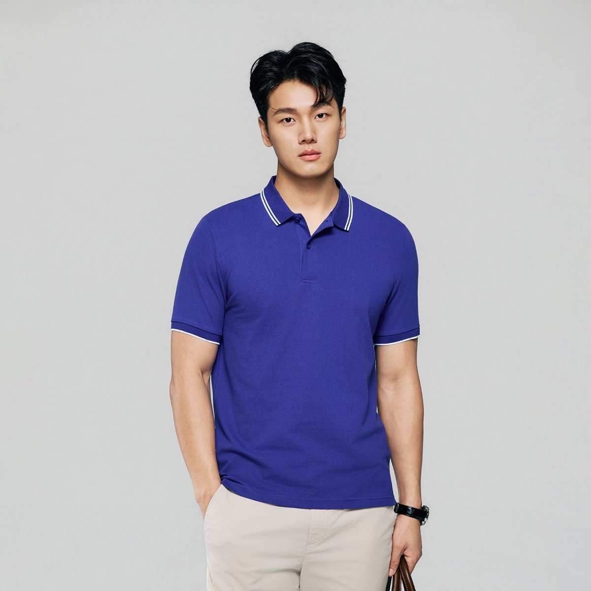 Men's Slim Pique Cotton Lycra Solid Polo with Flat Knit Collar