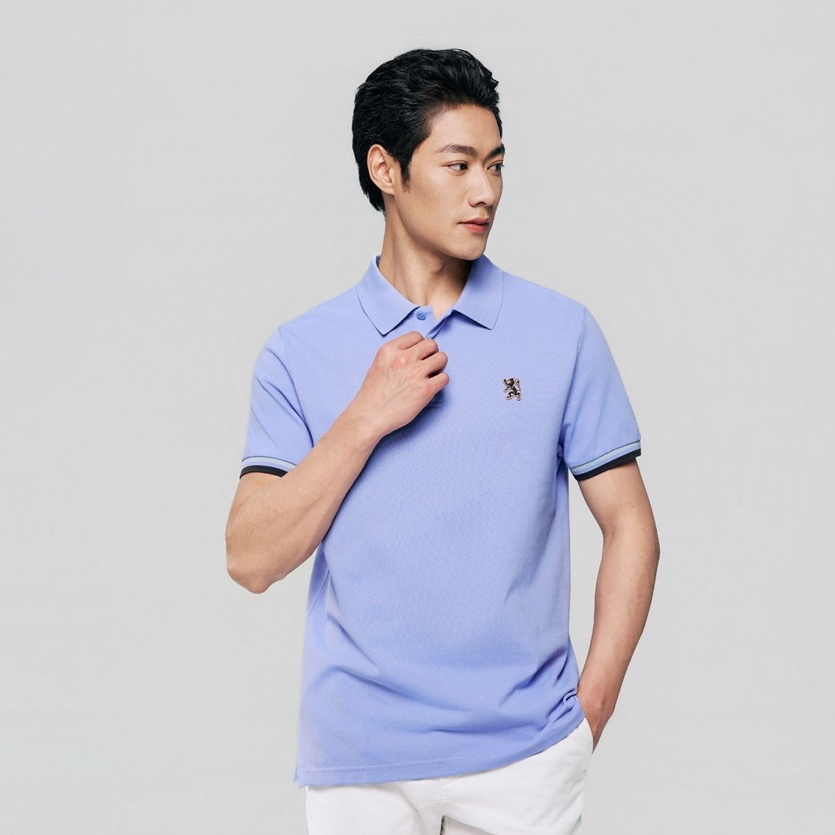 Men's Cotton Slim Performance Polo With Small Lion Embroidery