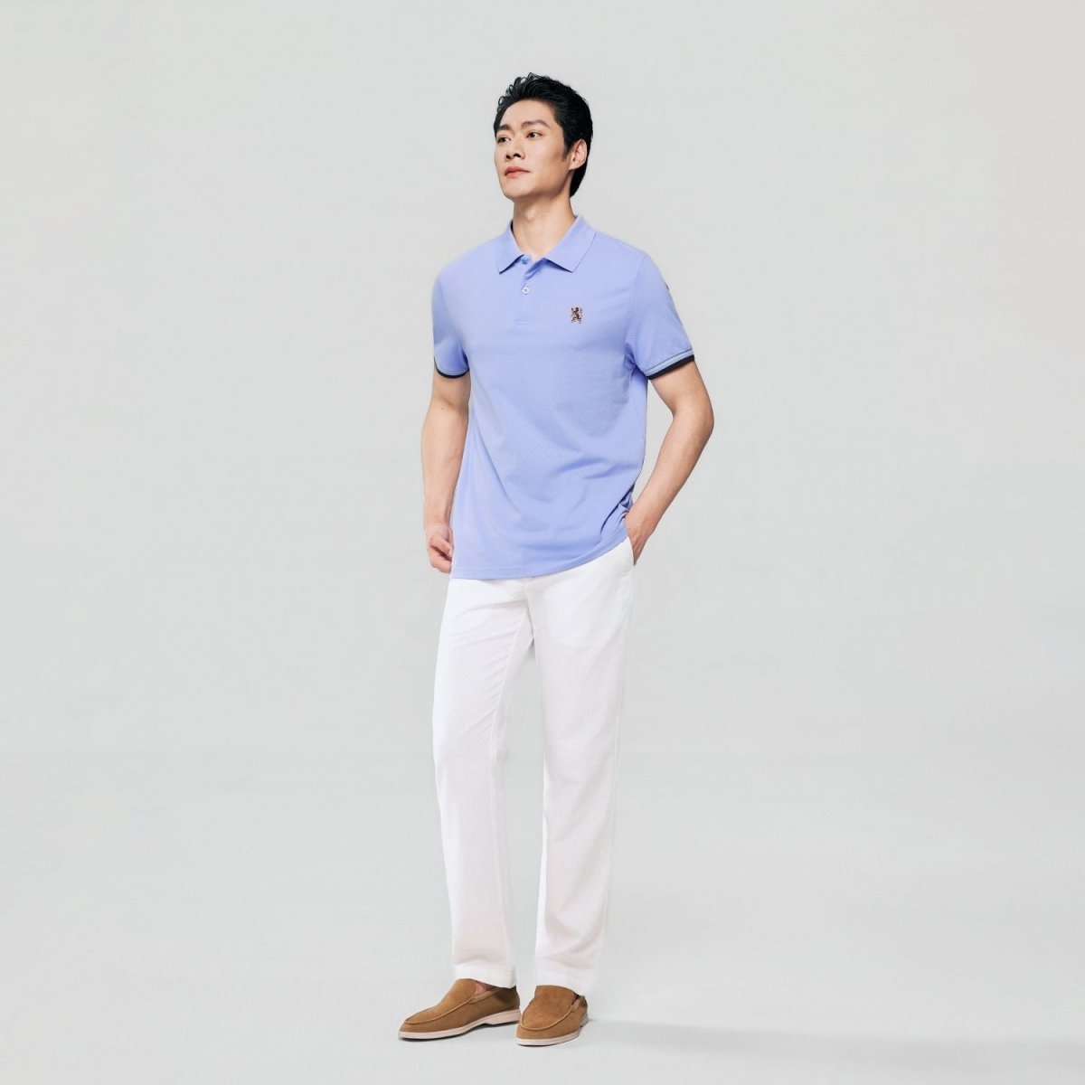 Men's Cotton Slim Performance Polo With Small Lion Embroidery