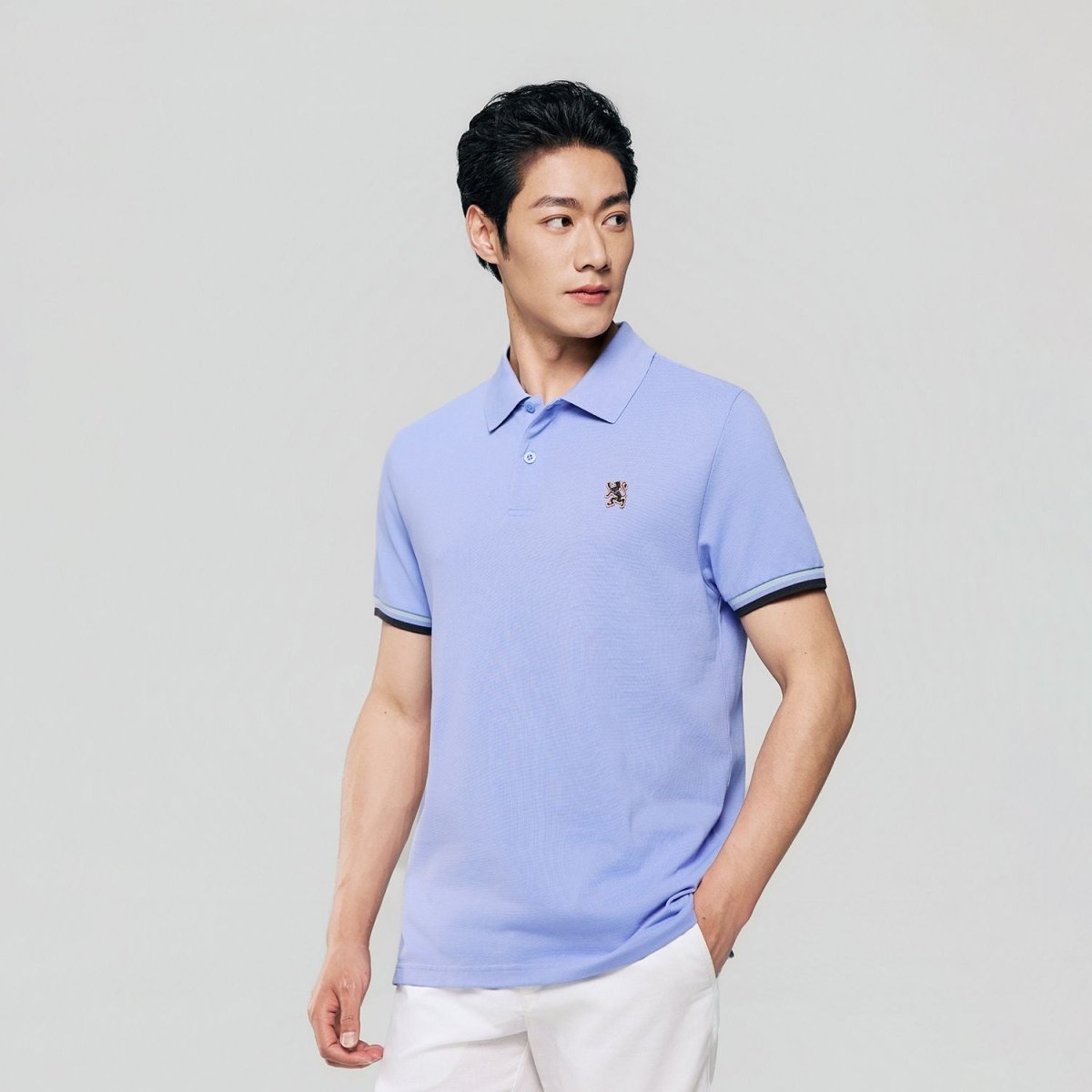 Men's Cotton Slim Performance Polo With Small Lion Embroidery