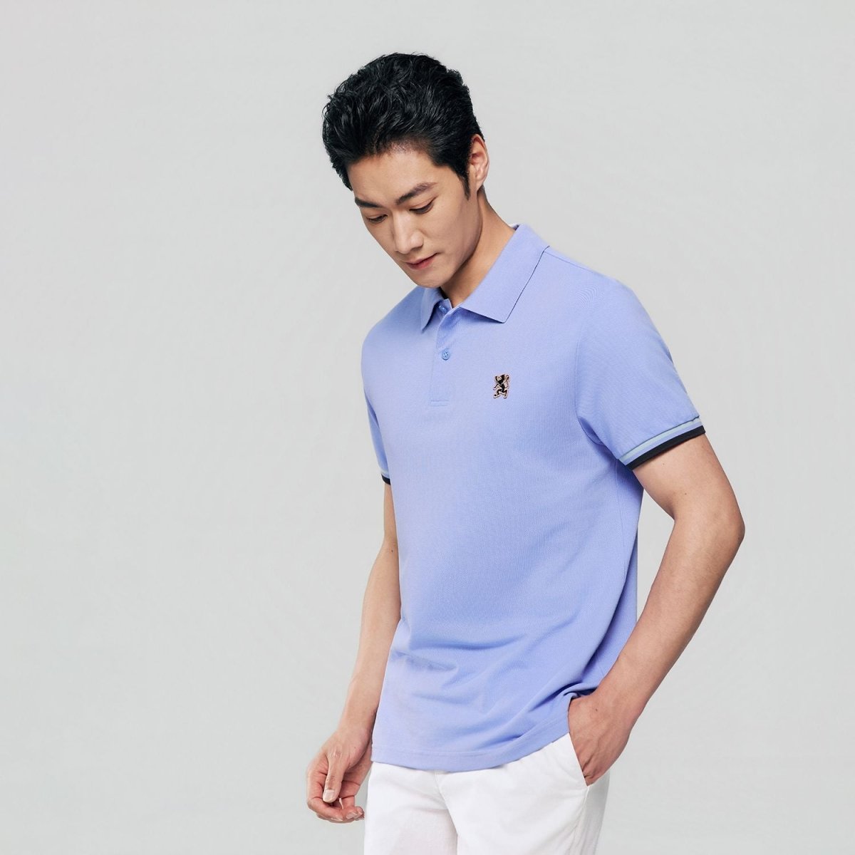 Men's Cotton Slim Performance Polo With Small Lion Embroidery