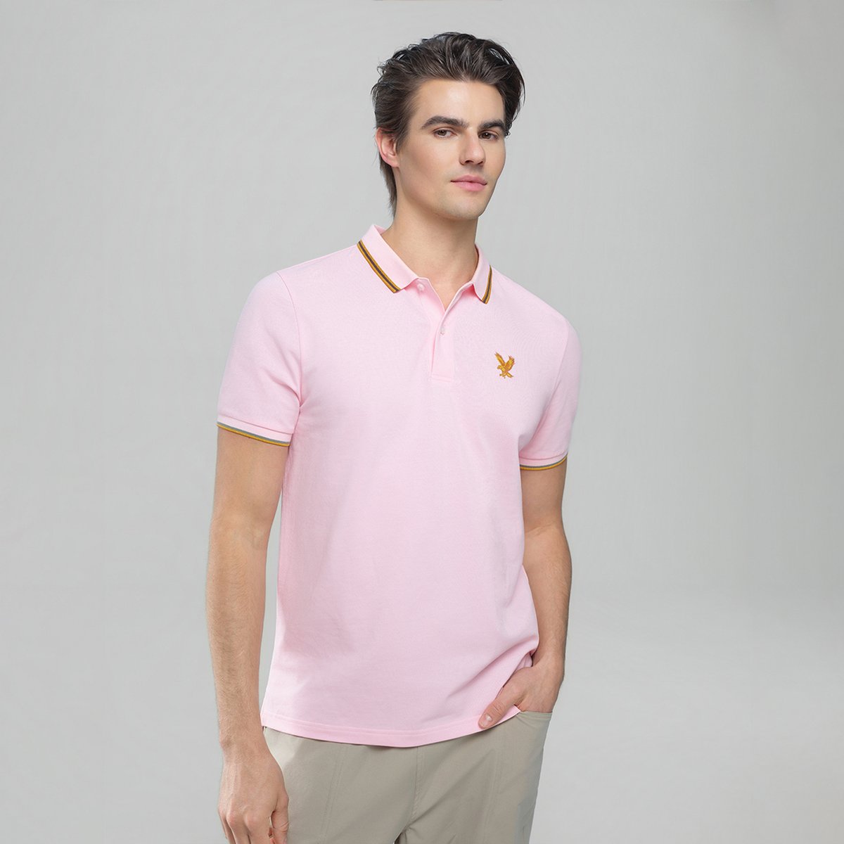 Men's Knit Collar Short Sleeve Slim Fit Embroidered Polo