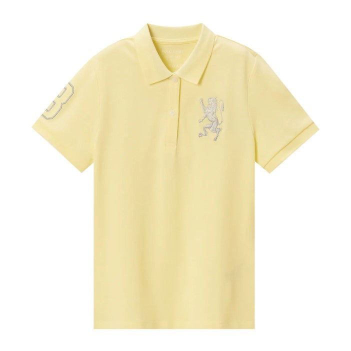 قميص بولو نسائي من القطن والليكرا بتطريز أسد ثلاثي الأبعاد