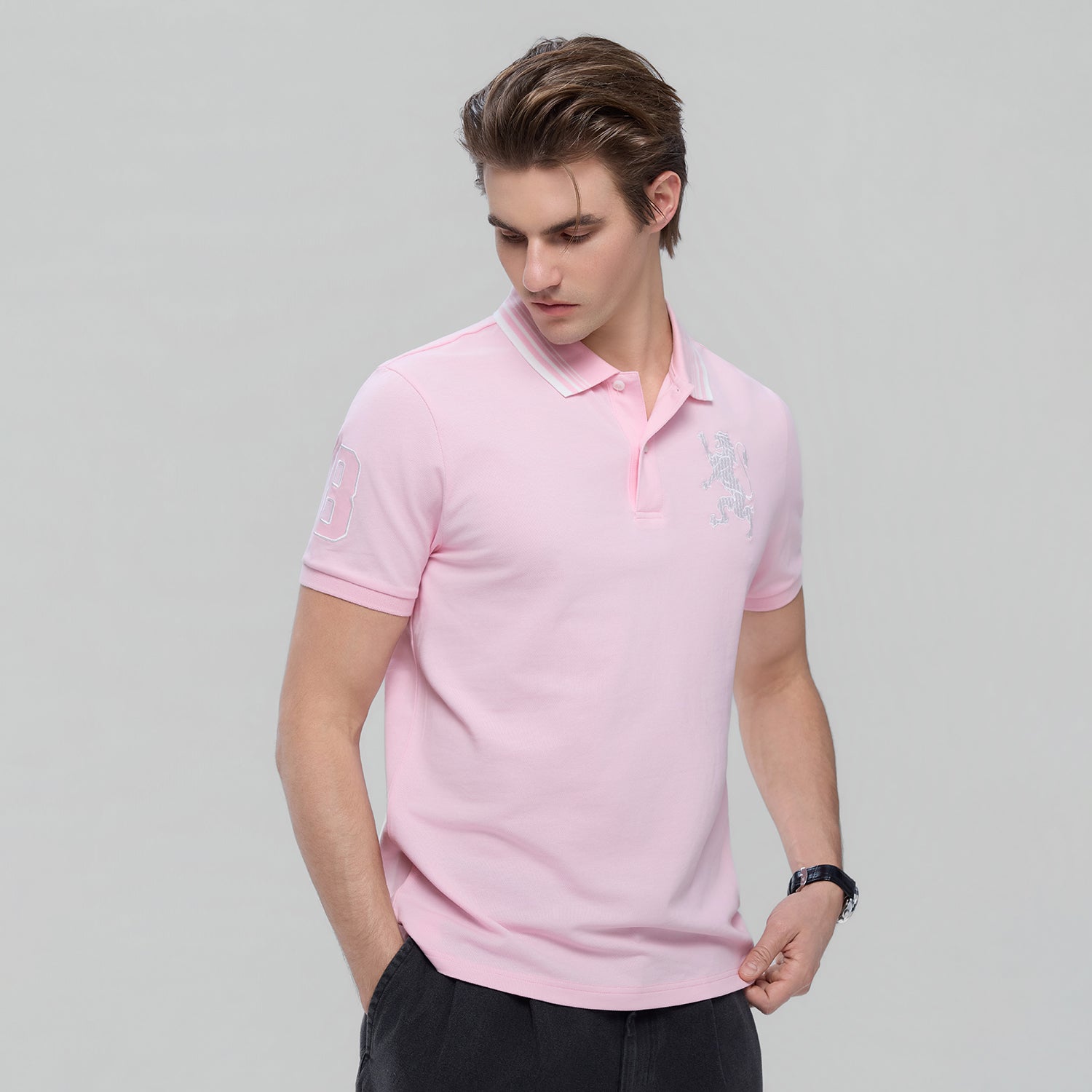 Men’s Cotton Slim Polo with 3D Lion Embroidery