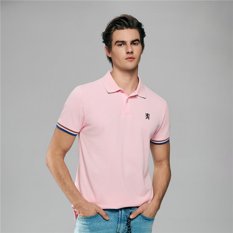 Men's Cotton Slim Performance Polo With Small Lion Embroidery