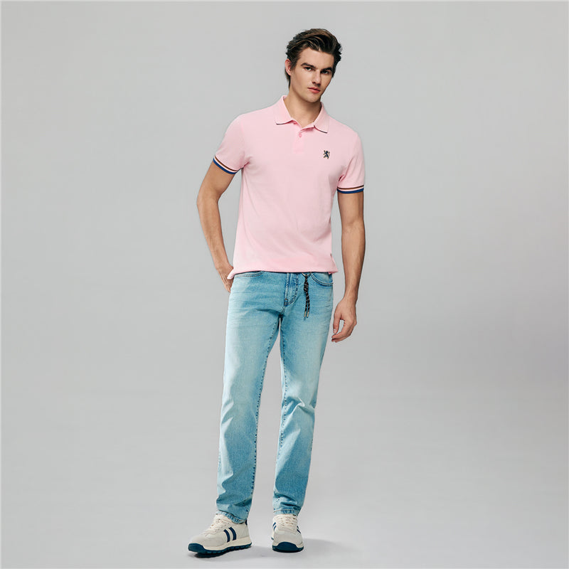 Men's Cotton Slim Performance Polo With Small Lion Embroidery