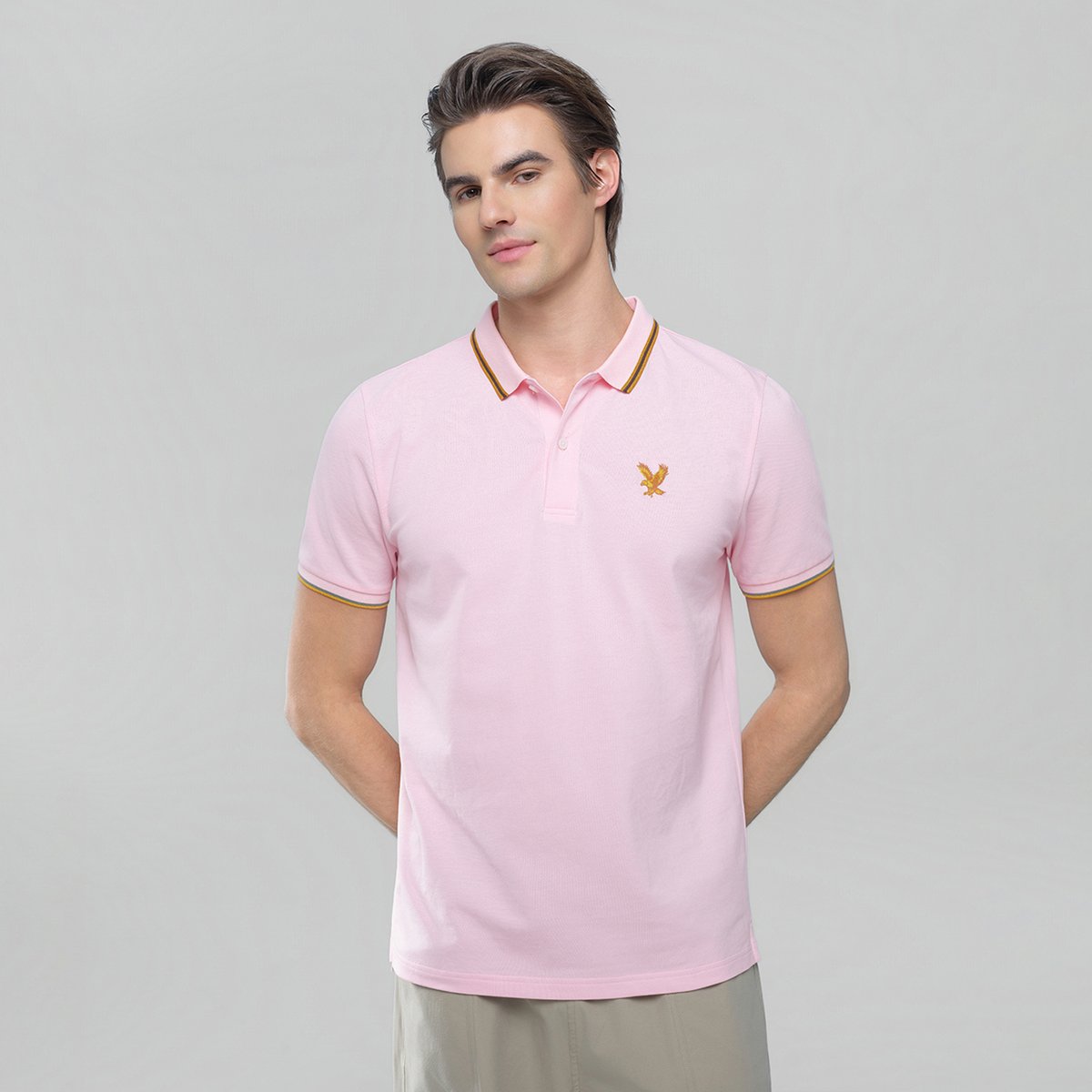 Men's Knit Collar Short Sleeve Slim Fit Embroidered Polo