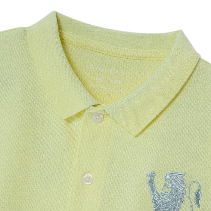 Men's 3D Lion Polo: Slim Fit, Bold Embroidery, Premium Pique