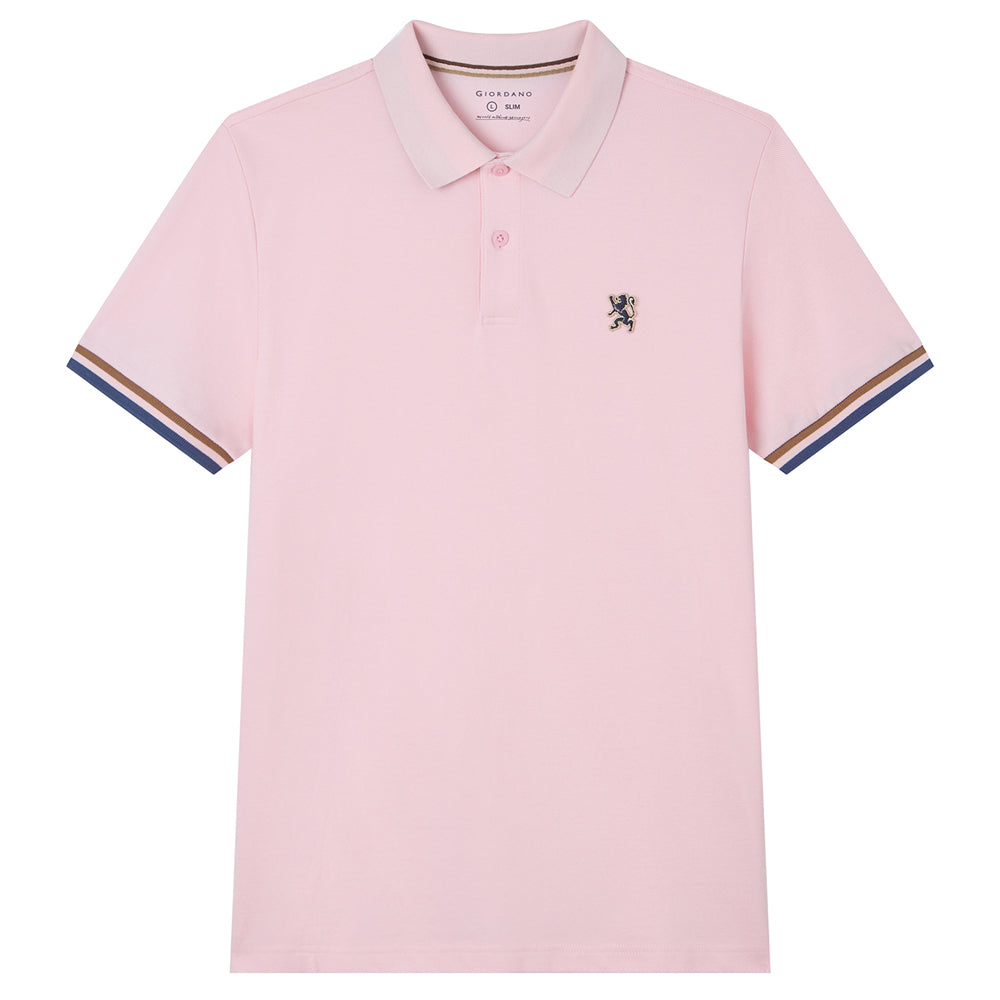 Men's Cotton Slim Performance Polo With Small Lion Embroidery