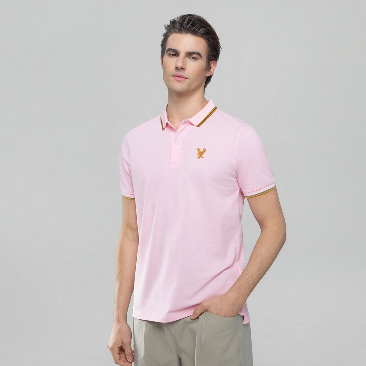 Men's Knit Collar Short Sleeve Slim Fit Embroidered Polo
