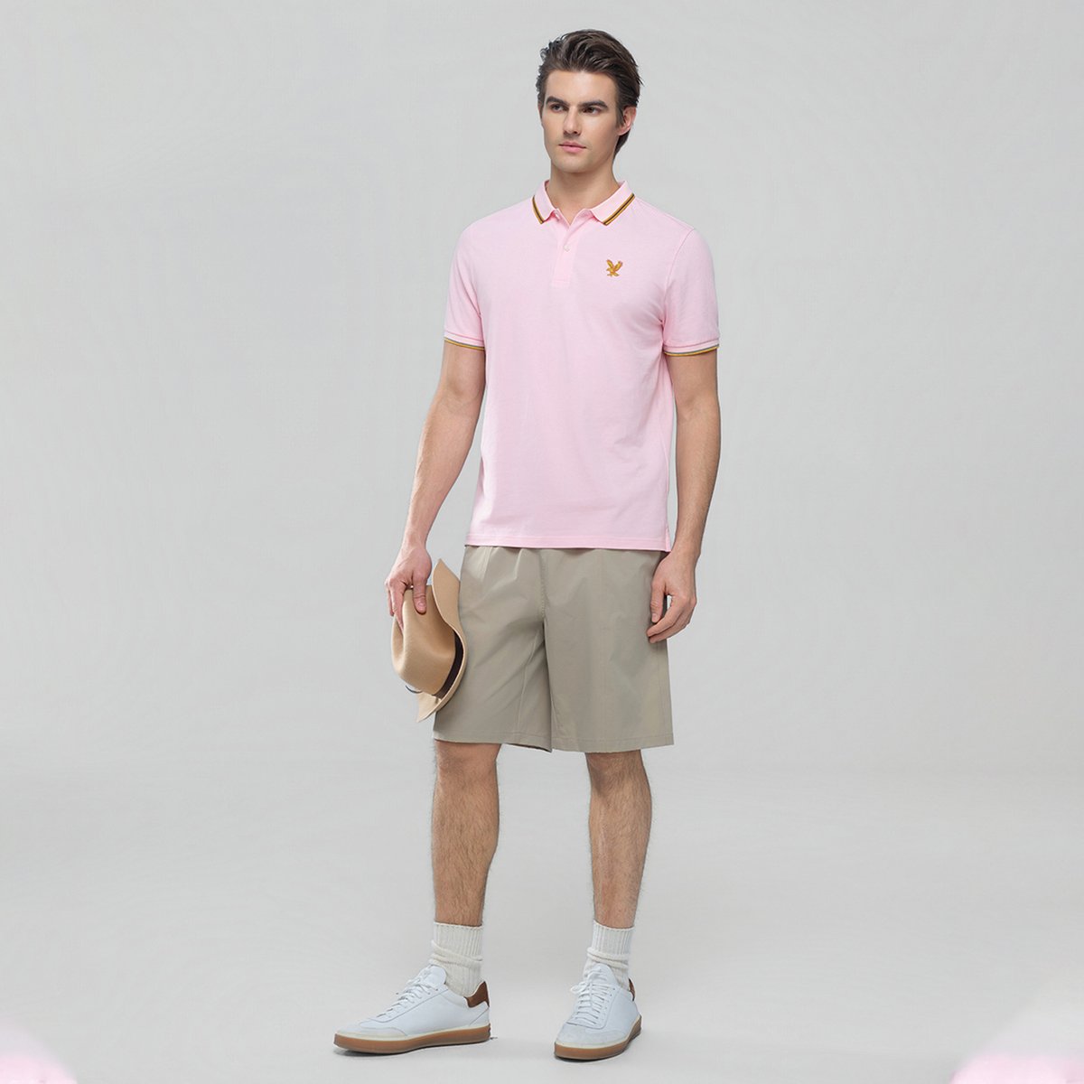 Men's Knit Collar Short Sleeve Slim Fit Embroidered Polo