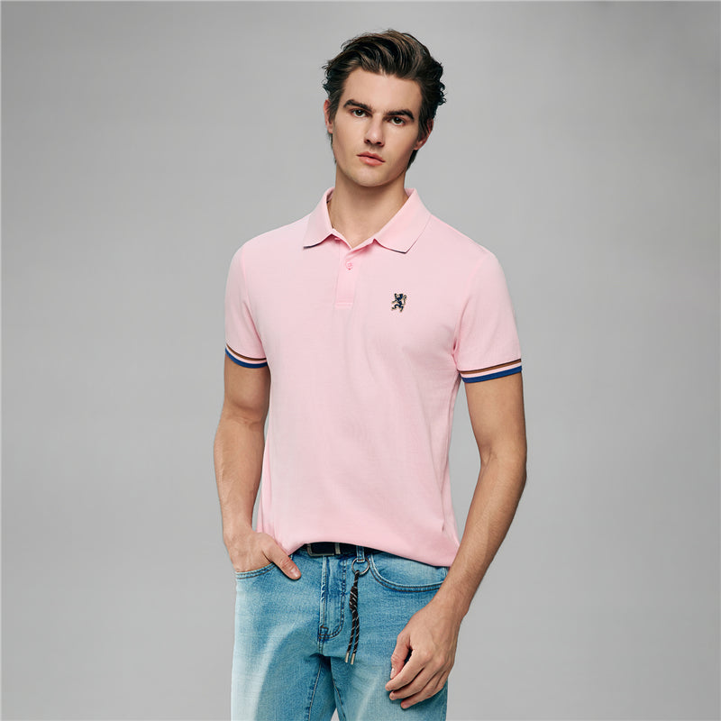 Men's Cotton Slim Performance Polo With Small Lion Embroidery
