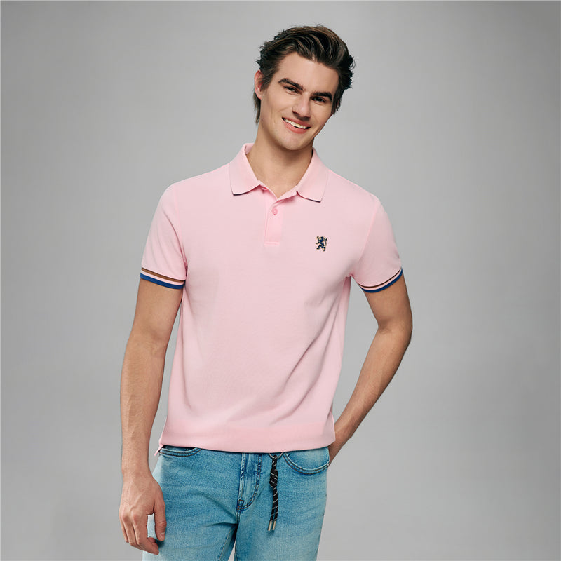 Men's Cotton Slim Performance Polo With Small Lion Embroidery