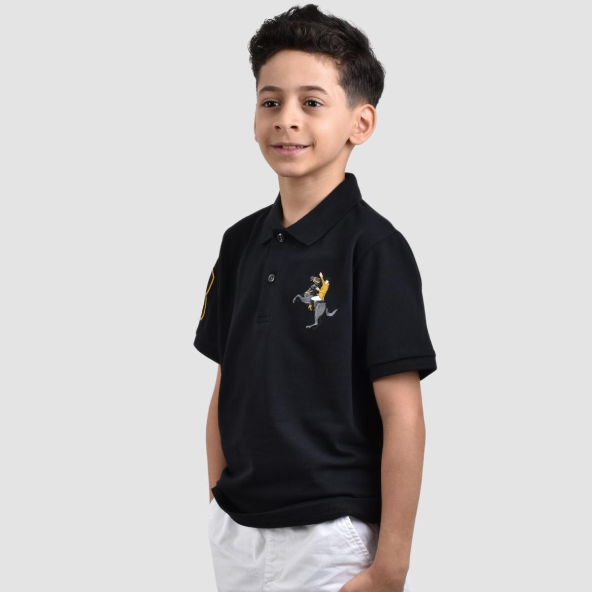 JUNIOR Cotton/Lycra Pique Knitted Collar Short Sleeve Slim Embrdry Bold Polo