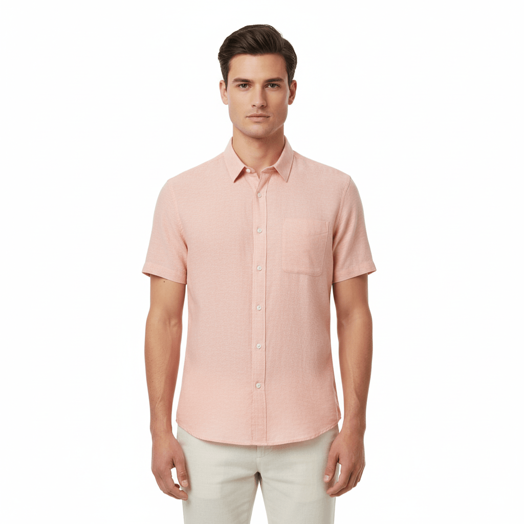 Men's Slim Linen Cotton Short-Sleeve Shirt