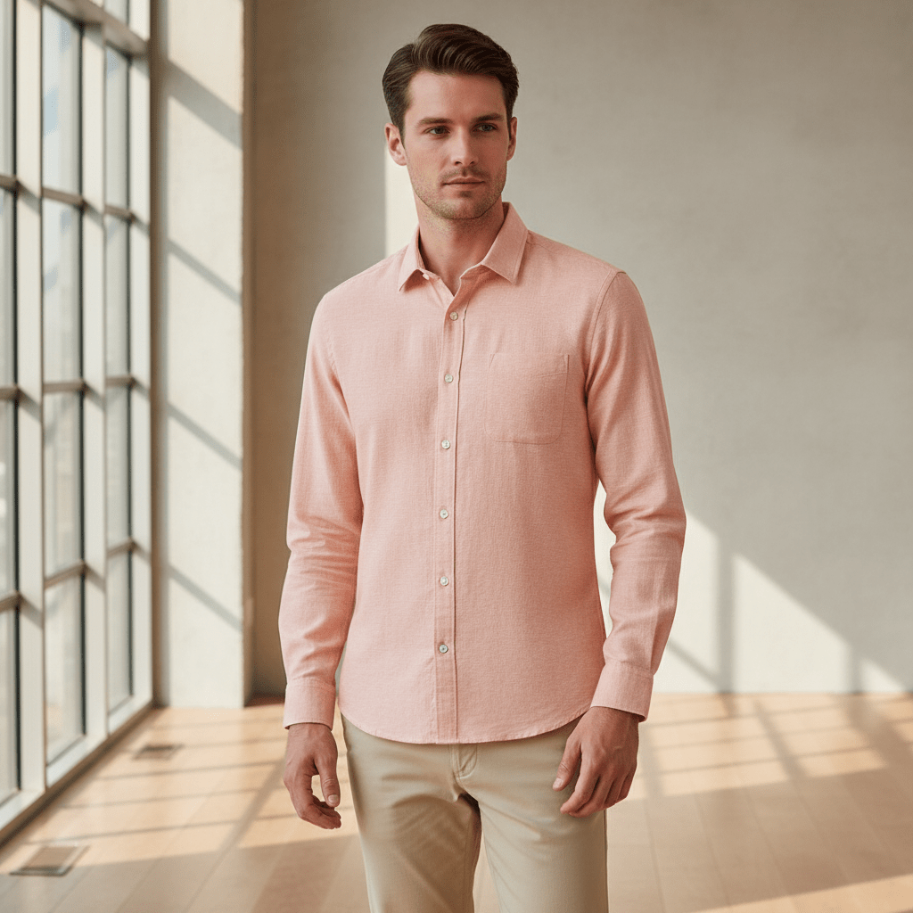Men's Slim Linen Cotton Solid Shirt