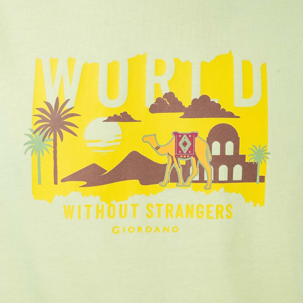 تي شيرت رجالي مطبوع عليه عبارة "عالم بلا غرباء" - قصة ضيقة، رقبة دائرية، قطن