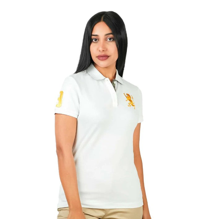 قميص بولو نسائي من القطن والليكرا بتطريز أسد ثلاثي الأبعاد