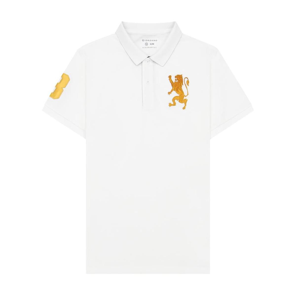 Men's 3D Lion Polo: Slim Fit, Bold Embroidery, Premium Pique
