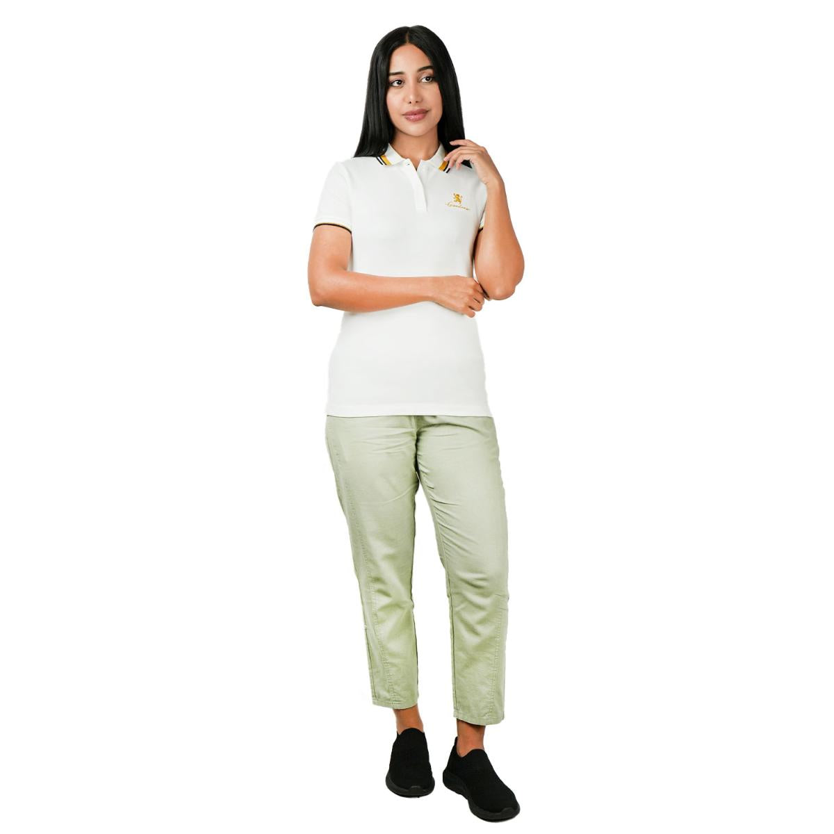 قميص بولو نسائي كلاسيكي من القطن بيكيه - قصة ضيقة، تفاصيل مطرزة