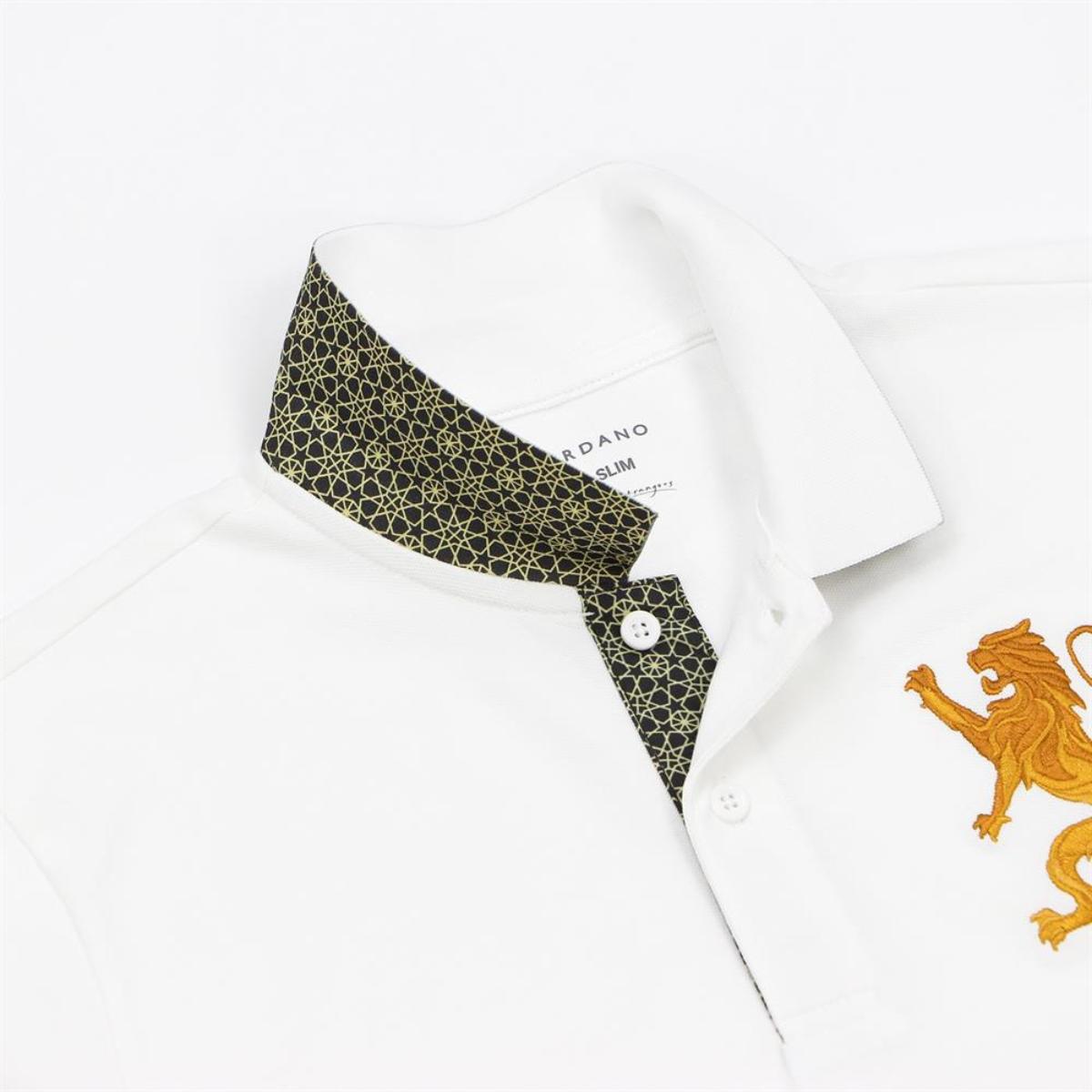 Men's 3D Lion Polo: Slim Fit, Bold Embroidery, Premium Pique