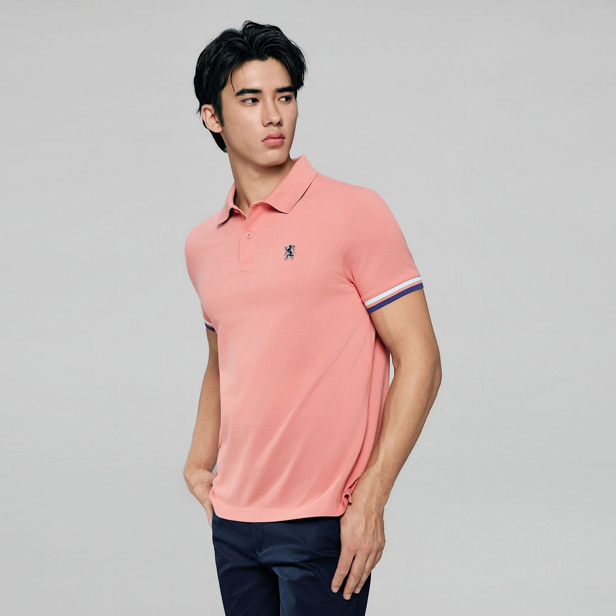 Men's Cotton Slim Performance Polo With Small Lion Embroidery
