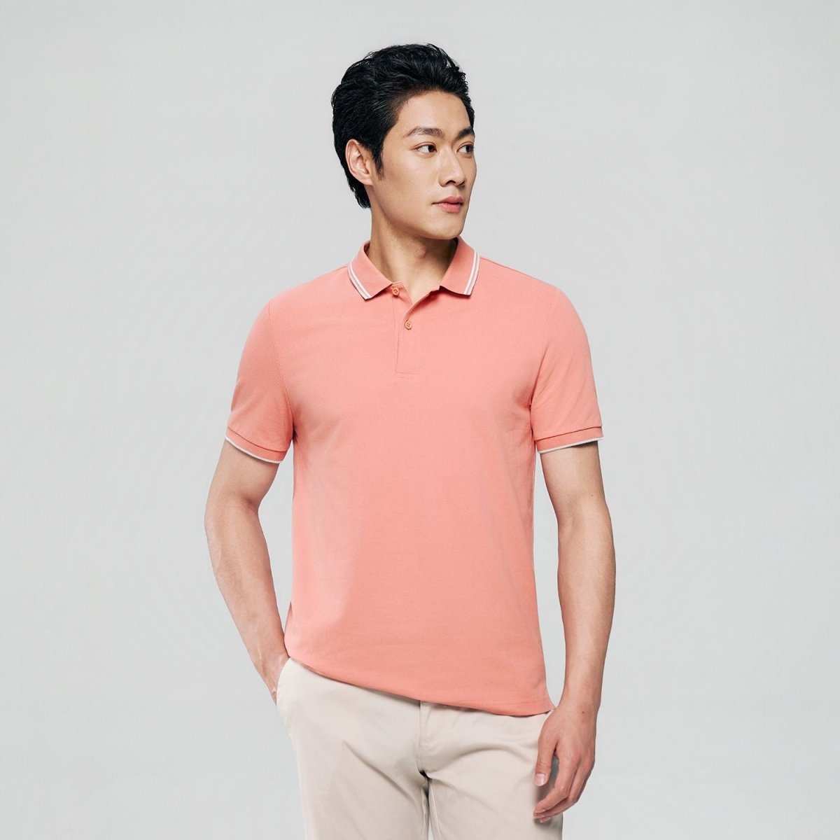 Men's Slim Pique Cotton Lycra Solid Polo with Flat Knit Collar