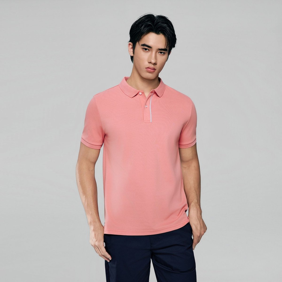 Men's Slim Fit Cool Touch Cotton Nylon Pique Flat Knit Collar Solid Polo