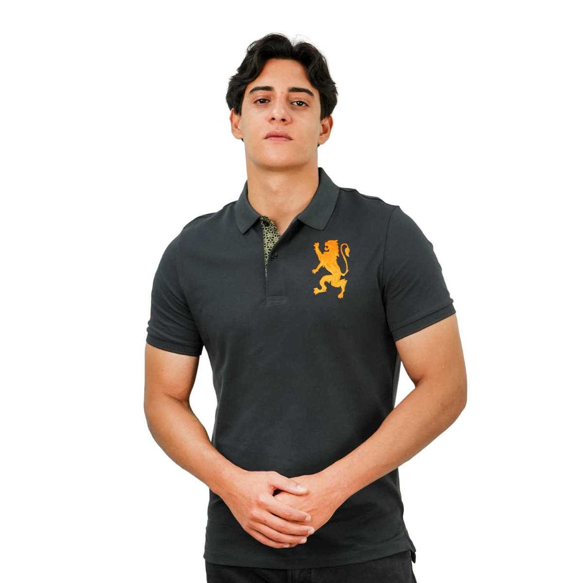 Men's 3D Lion Polo: Slim Fit, Bold Embroidery, Premium Pique