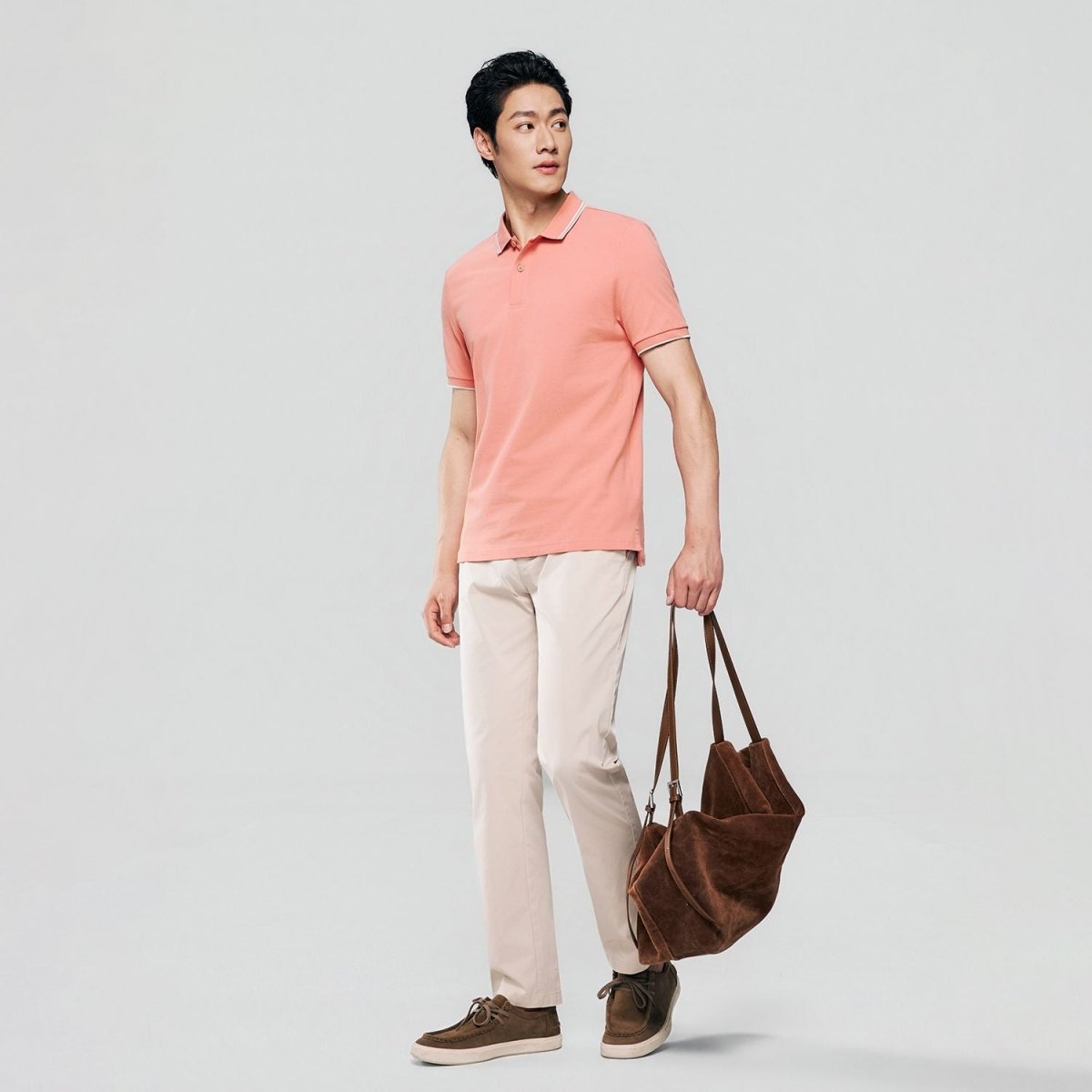 Men's Slim Pique Cotton Lycra Solid Polo with Flat Knit Collar
