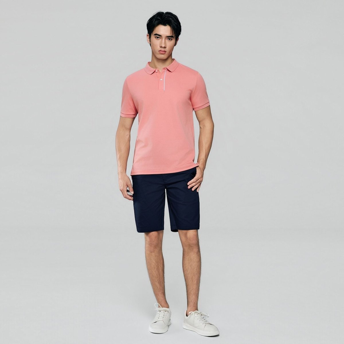 Men's Slim Fit Cool Touch Cotton Nylon Pique Flat Knit Collar Solid Polo