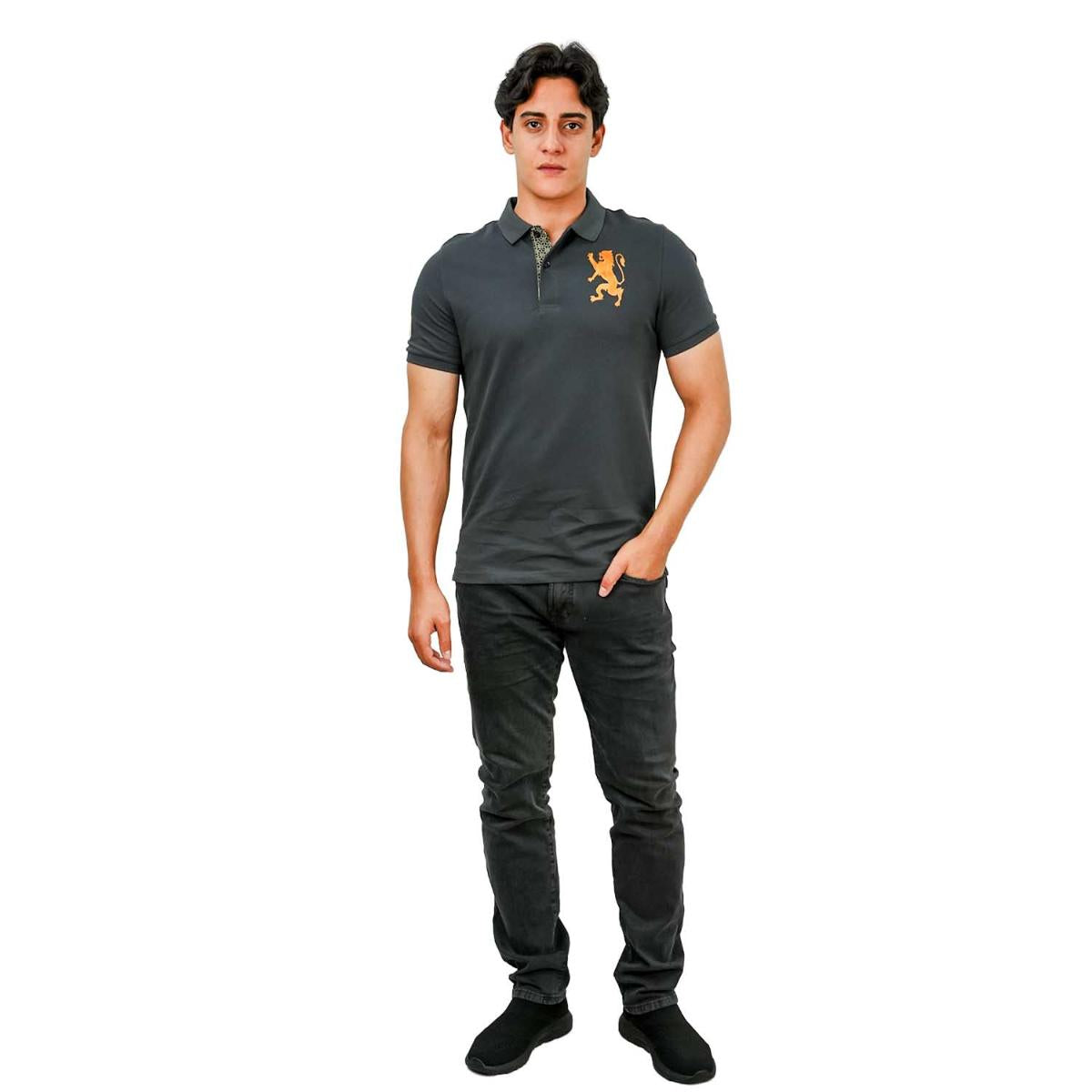 Men's 3D Lion Polo: Slim Fit, Bold Embroidery, Premium Pique
